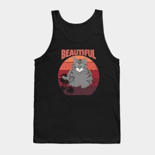 beautiful cat sitting at retro sunset Tank Top